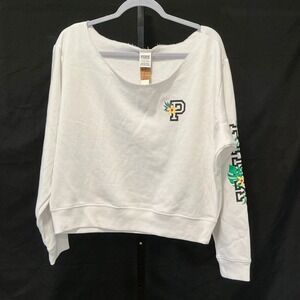 PINK Victoria's Secret White Tropical Floral Logo Sweatshirt NWT Pullover XL